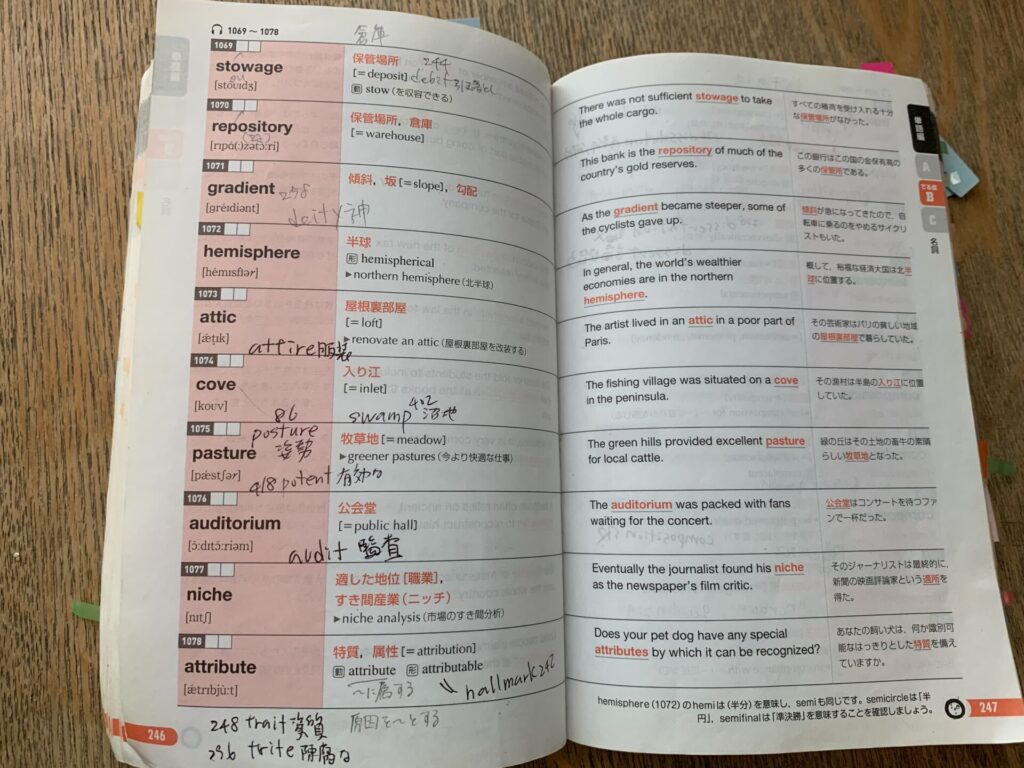 たくさん書き込みがある私の単語帳